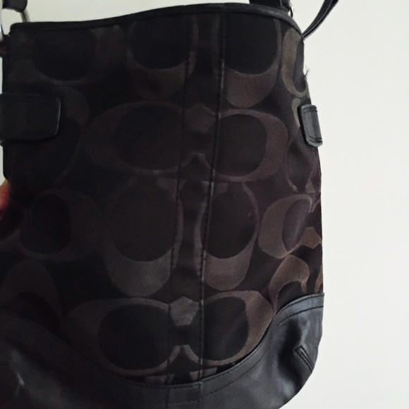 Coach Black Leather Dark Brown Canvas Signature Crossbody Bag Purse - Picture 9 of 15